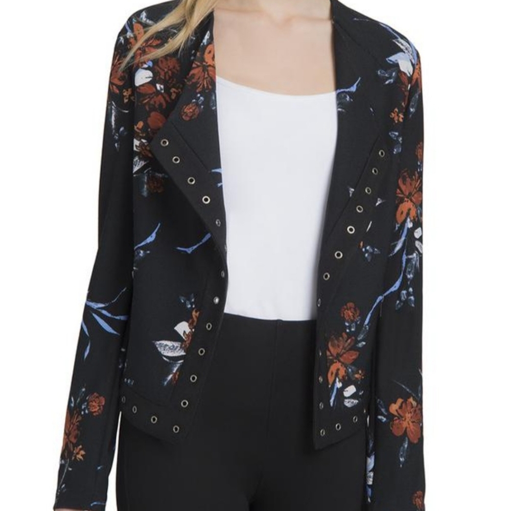 B14. LYSSE Floral Black Open Jacket - Size Small